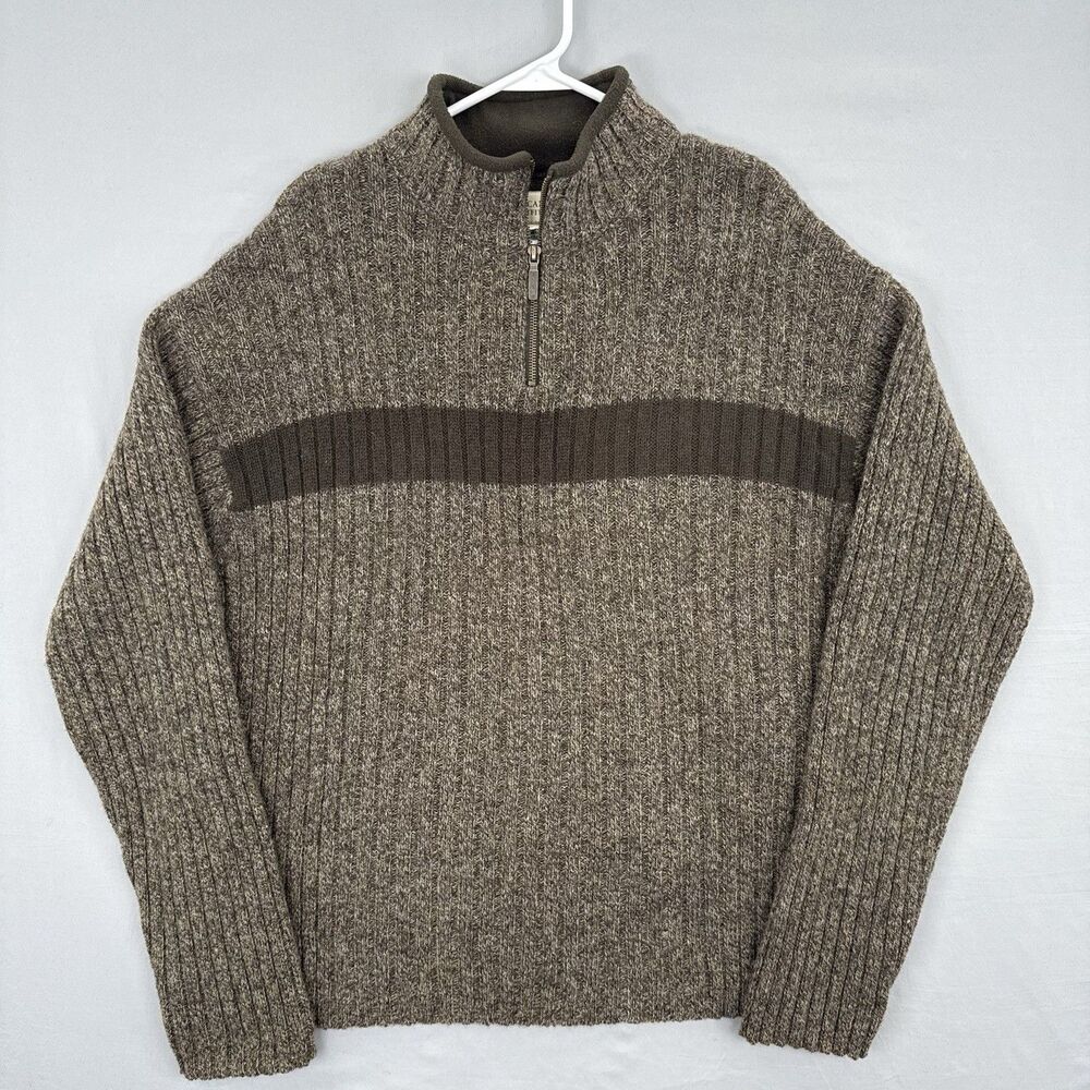 VTG American Eagle Mens XL 100% Wool 1/4 Zip Sweater Brown Stripe Y2K 90s Preppy